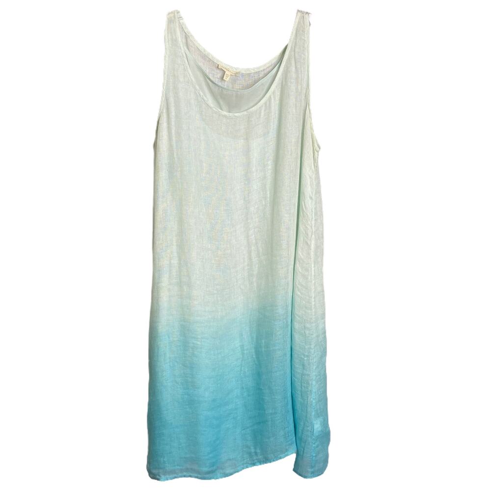 Eileen Fisher Women's‎ Dress Linen A-line Green Blue Ombre Sleeveless Ltwt Sz XL